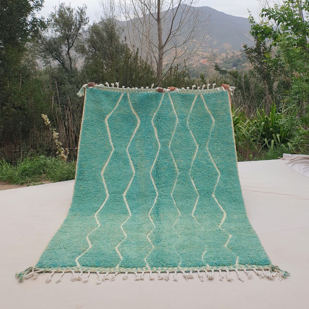 Nchafa - Green Moroccan Rug 5x8 Boujad Berber | Authentic Berber Living room & Bedroom Rug | 5'81x8'40 Ft | 177x256 cm - OunizZ