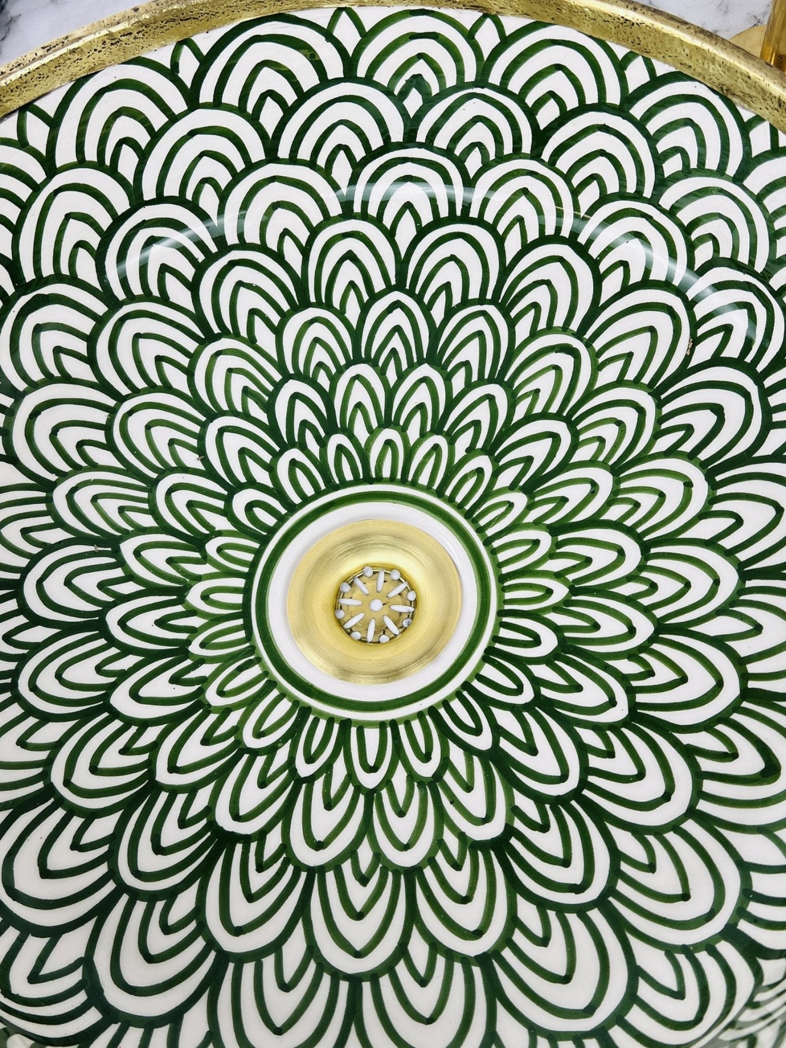 Ouezzane - Green Round Bathroom Sink Wrapped With Brass – Elegant, Handmade, Customizable, and Lead - Free - (ETMMT) - OunizZ