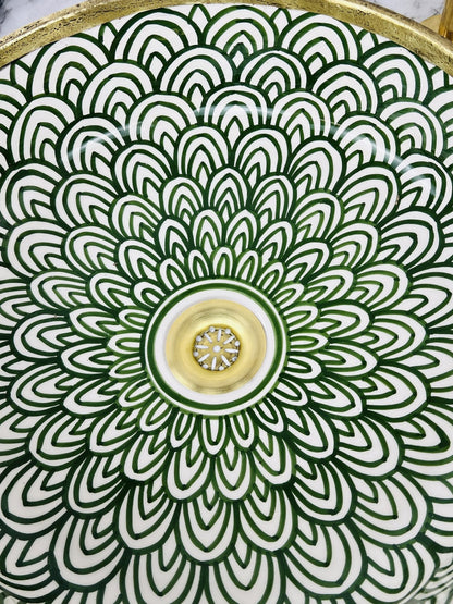 Ouezzane - Green Round Bathroom Sink Wrapped With Brass – Elegant, Handmade, Customizable, and Lead - Free - (ETMMT) - OunizZ