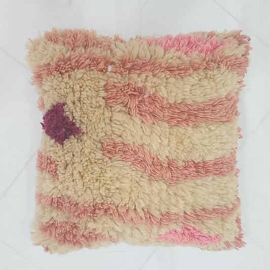 Pink Handmade Moroccan Cushion Cover – Pastel Striped 20x18 inches | 50x45 cm - OunizZ
