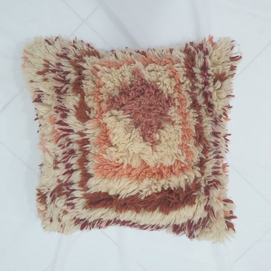 Pink Wool Throw Pillow – Cute Handwoven Geometric Cover 20x20 inches | 50x50 cm - OunizZ