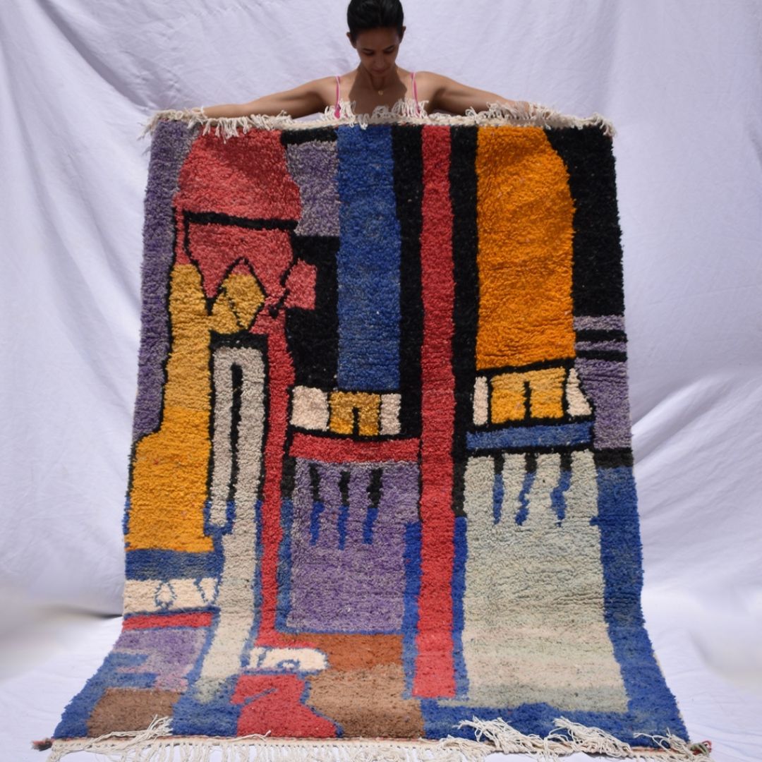 Pirioui - Berber Colorful Rug 5x8 Handmade | 8x5 Ft | 2,5x1,5 m | 100% wool - OunizZ