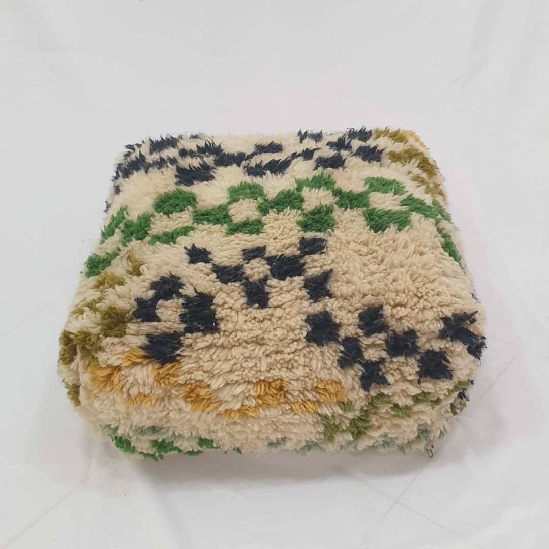 Playful Handmade Moroccan Pouf – Whimsical Abstract Floor Cushion 24x24x8 inch | 60x60x20 cm - OunizZ