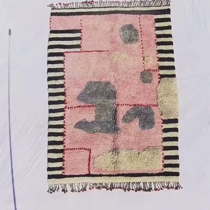 Graoua - Pink 7x9 Moroccan Rug Beni Mrirt Luxurious Ultra Soft and Thick | Berber Handmade Wool Carpet | 7'05x9'78 Ft | 215x298 cm