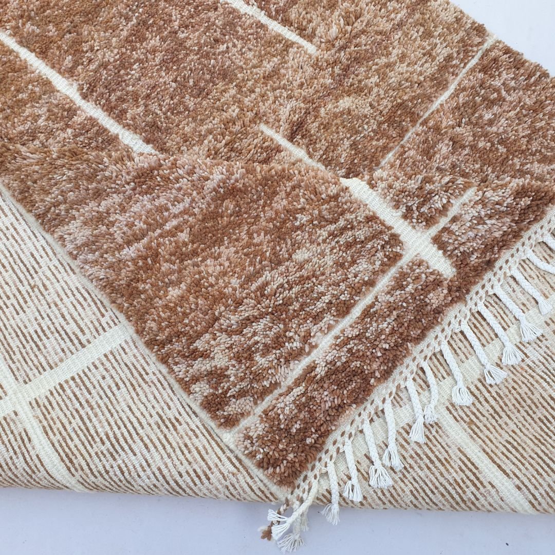 Ramla | Beige Brown Moroccan Rug 6x9 Soft Beni Ourain | Handmade Berber Wool Carpet | 6'82x9'38 Ft | 208x286 cm - OunizZ