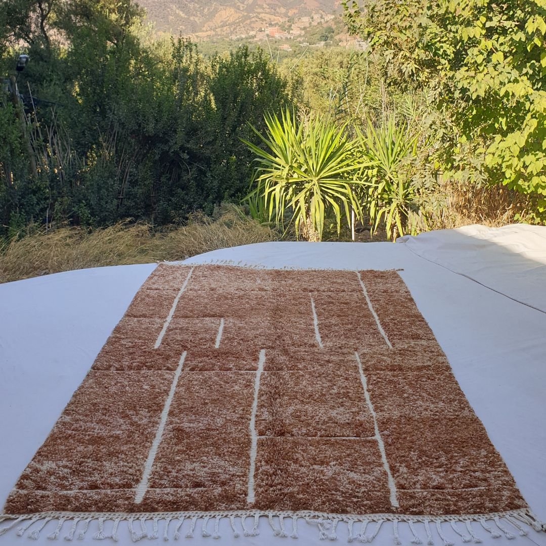 Ramla | Beige Brown Moroccan Rug 6x9 Soft Beni Ourain | Handmade Berber Wool Carpet | 6'82x9'38 Ft | 208x286 cm - OunizZ