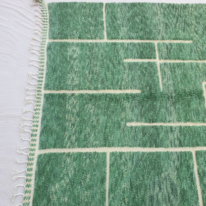 Rbata | Green Beni Ourain 6x9 Moroccan Rug Ultra Soft | Handmade Berber Wool Carpet | 6'89x9'71 Ft | 210x296 cm - OunizZ