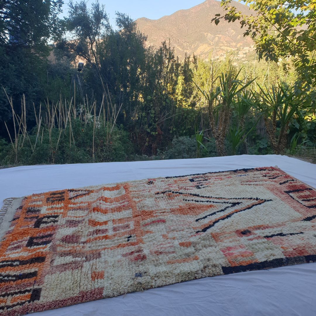 Rjani - Vibrant Pink Orange Boujad Rug 6x9 ft - Handwoven Colorful Moroccan Berber Area Rug for Boho Living Room | 6'30x9'88 Ft | 192x301 cm - OunizZ