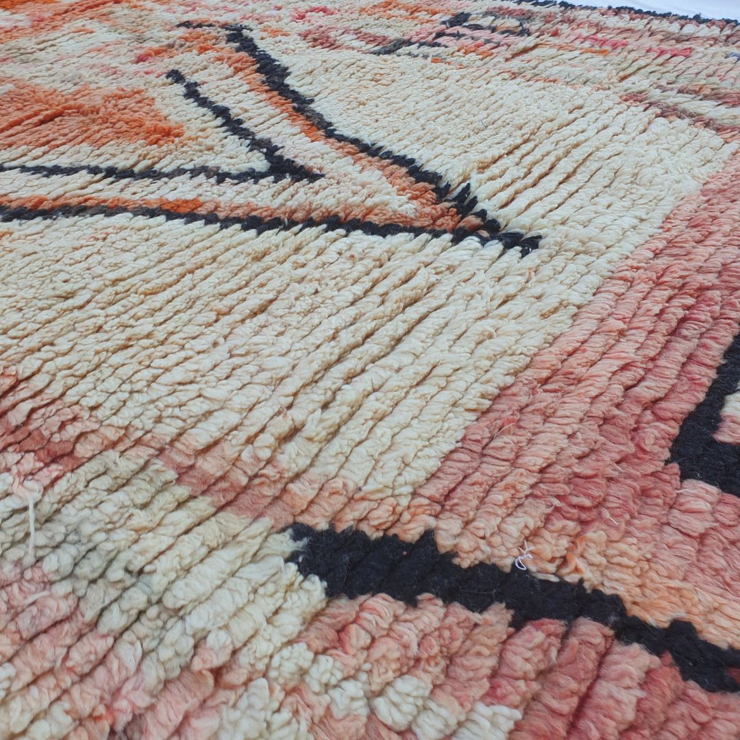 Rjani - Vibrant Pink Orange Boujad Rug 6x9 ft - Handwoven Colorful Moroccan Berber Area Rug for Boho Living Room | 6'30x9'88 Ft | 192x301 cm - OunizZ