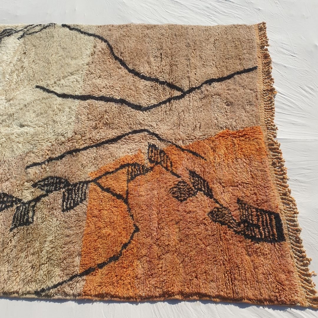 Rkia | Ultra Soft Orange Beni Ourain 6x9 Moroccan Rug | Authentic Berber High Pile wool Rug | 6'79x9'58 Ft | 207x292 cm - OunizZ