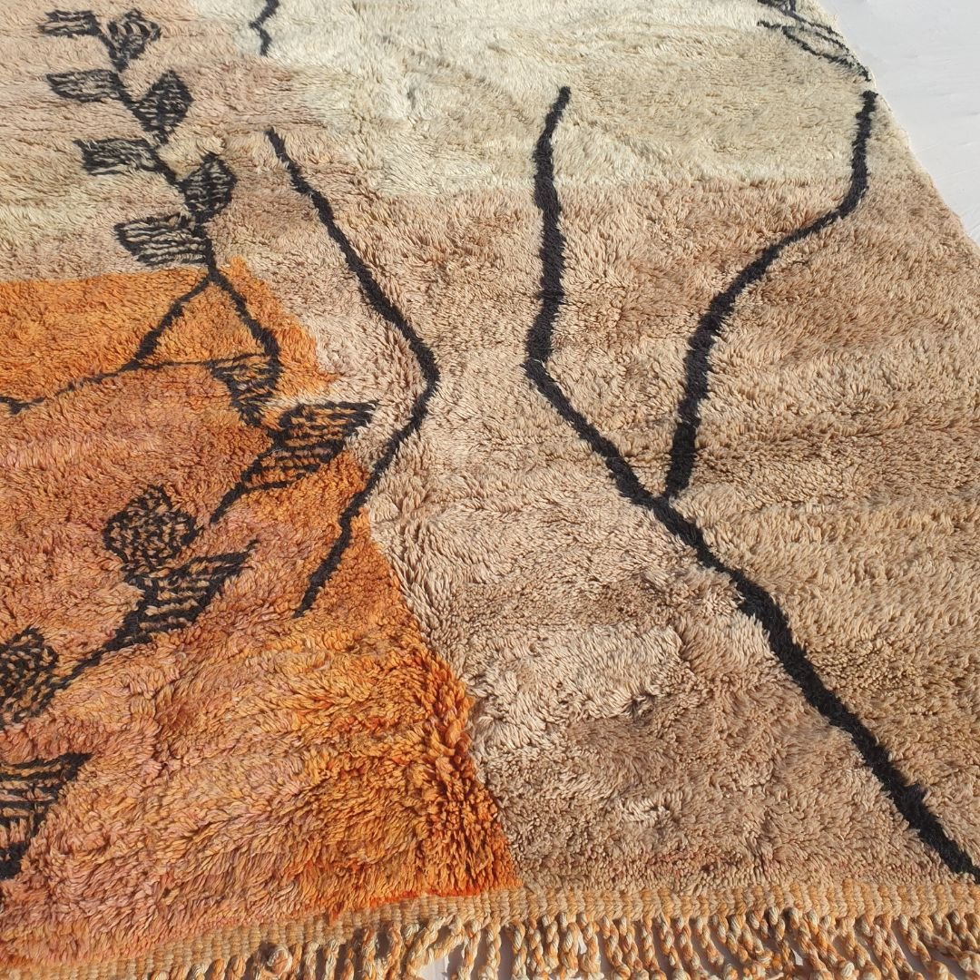 Rkia | Ultra Soft Orange Beni Ourain 6x9 Moroccan Rug | Authentic Berber High Pile wool Rug | 6'79x9'58 Ft | 207x292 cm - OunizZ