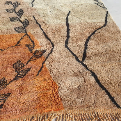 Rkia | Ultra Soft Orange Beni Ourain 6x9 Moroccan Rug | Authentic Berber High Pile wool Rug | 6'79x9'58 Ft | 207x292 cm - OunizZ