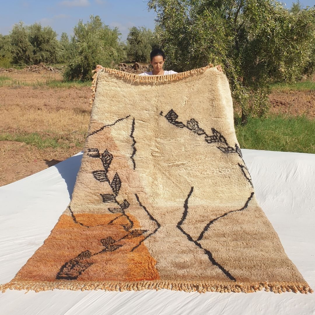 Rkia | Ultra Soft Orange Beni Ourain 6x9 Moroccan Rug | Authentic Berber High Pile wool Rug | 6'79x9'58 Ft | 207x292 cm - OunizZ