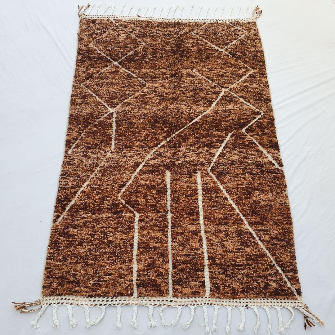 Rmila | Brown 5x8 Moroccan Rug Soft Authentic Beni Ourain | 5'31x8'14 Ft | 162x248 cm - OunizZ