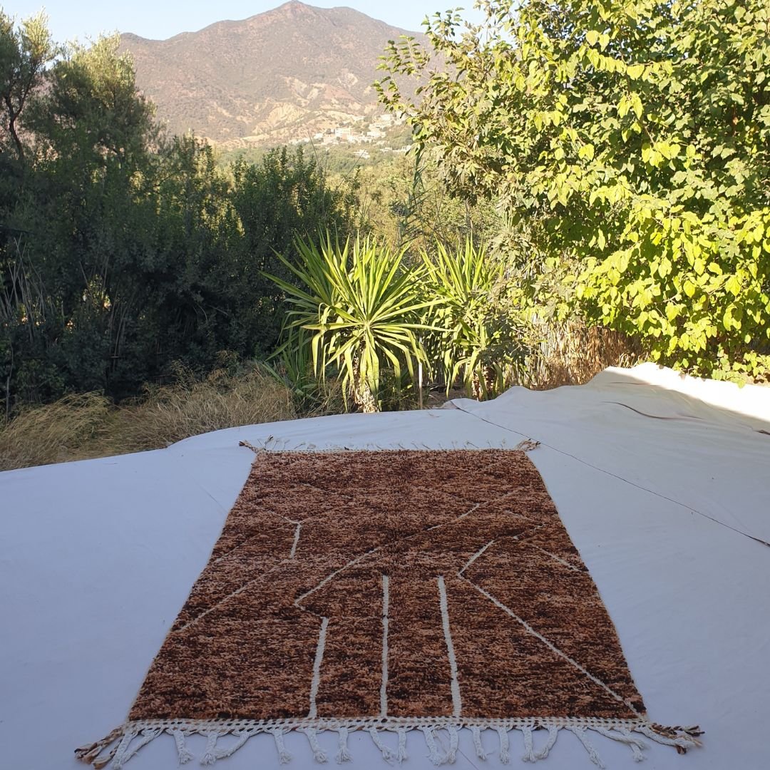 Rmila | Brown 5x8 Moroccan Rug Soft Authentic Beni Ourain | 5'31x8'14 Ft | 162x248 cm - OunizZ