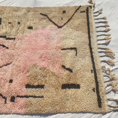 Samli - 6x9 Moroccan Rug - Sandy Beige Blush Boujaad Berber Tifinagh Script Handwoven Wool Carpet | 6'3"×9'8" Ft | 192×295 cm - OunizZ