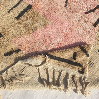 Samli - 6x9 Moroccan Rug - Sandy Beige Blush Boujaad Berber Tifinagh Script Handwoven Wool Carpet | 6'3"×9'8" Ft | 192×295 cm - OunizZ