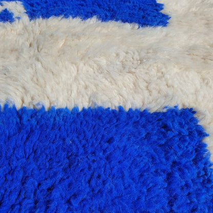 Sarina - BENI OUARAIN Moroccan Rug White Blue 3x5 for Bedroom | Moroccan High Pile Area Rug Berber Authentic Wool | 5'48x3'47 Ft | 167x106 cm - OunizZ