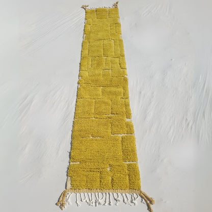 Sarina Runner - Mustard Beni Ourain Runner Rug 2x12 - Vibrant Fluffy Geometric | 2'40x12'63 ft | 73x385 cm - OunizZ