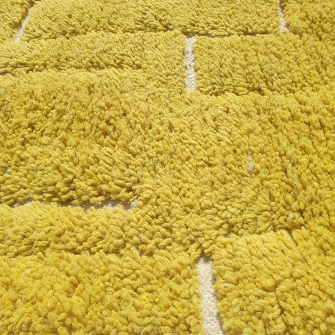 Sarina Runner - Mustard Beni Ourain Runner Rug 2x12 - Vibrant Fluffy Geometric | 2'40x12'63 ft | 73x385 cm - OunizZ