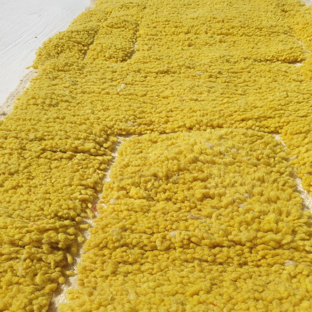 Sarina Runner - Mustard Beni Ourain Runner Rug 2x12 - Vibrant Fluffy Geometric | 2'40x12'63 ft | 73x385 cm - OunizZ