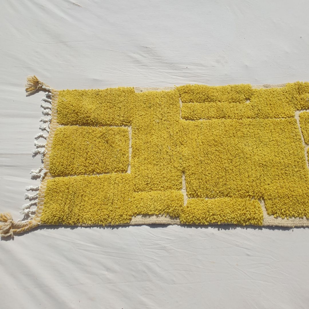 Sarina Runner - Mustard Beni Ourain Runner Rug 2x12 - Vibrant Fluffy Geometric | 2'40x12'63 ft | 73x385 cm - OunizZ
