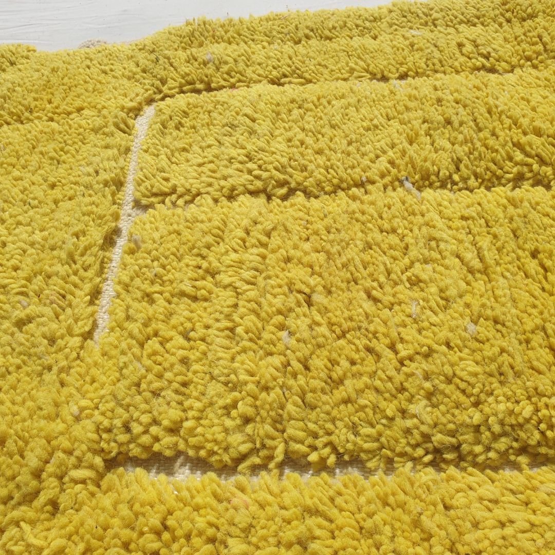 Sarina Runner - Mustard Beni Ourain Runner Rug 2x12 - Vibrant Fluffy Geometric | 2'40x12'63 ft | 73x385 cm - OunizZ