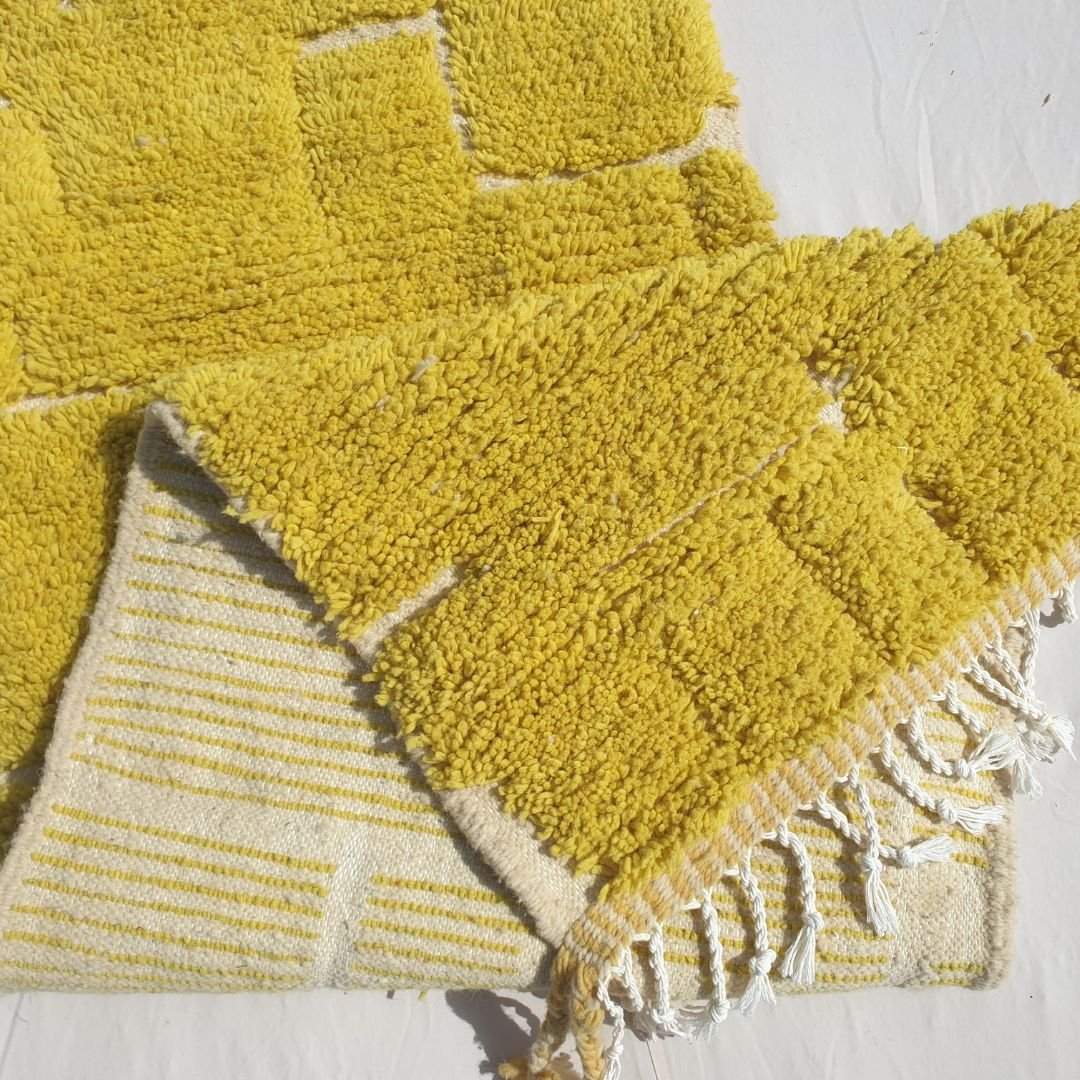 Sarina Runner - Mustard Beni Ourain Runner Rug 2x12 - Vibrant Fluffy Geometric | 2'40x12'63 ft | 73x385 cm - OunizZ