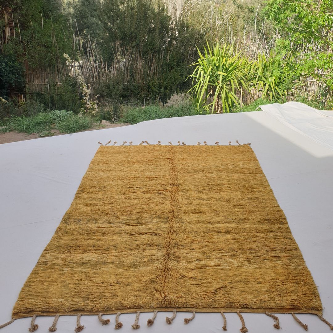 Sarkla | Golden Yellow Moroccan Rug 6x9 Soft Beni Ourain | Handmade Berber Wool Carpet | 6'96x9'61 Ft | 212x293 cm - OunizZ