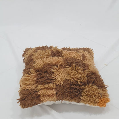 Shaggy Wool Cushion Cover Checkered - Brown Beni Mrirt Glow | 16x16 inches | 40x40 cm - OunizZ