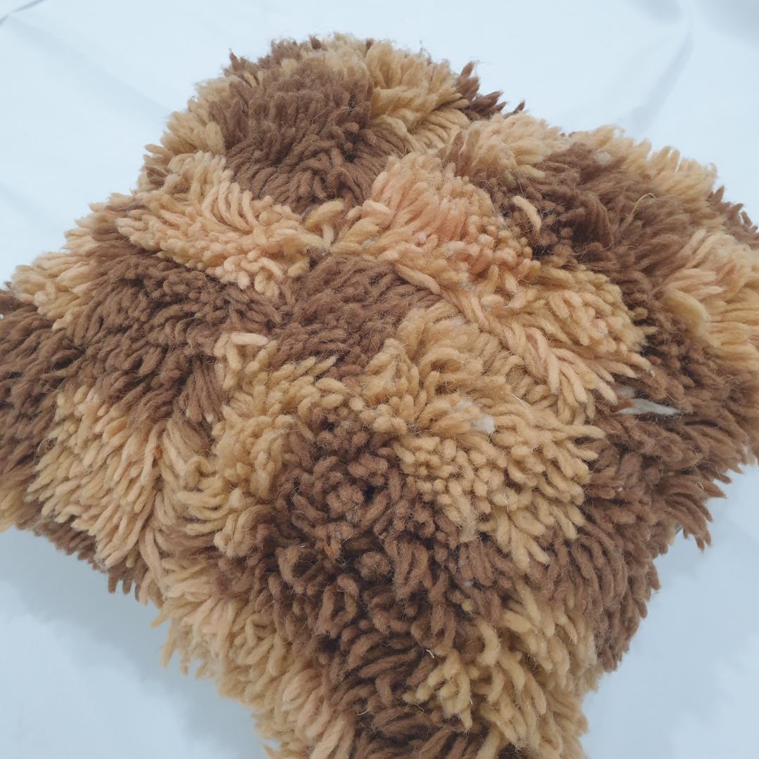 Shaggy Wool Cushion Cover Checkered - Brown Beni Mrirt Glow | 16x16 inches | 40x40 cm - OunizZ
