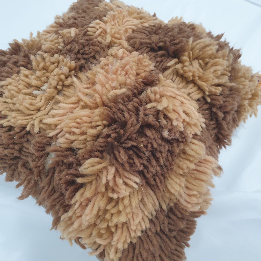 Shaggy Wool Cushion Cover Checkered - Brown Beni Mrirt Glow | 16x16 inches | 40x40 cm - OunizZ