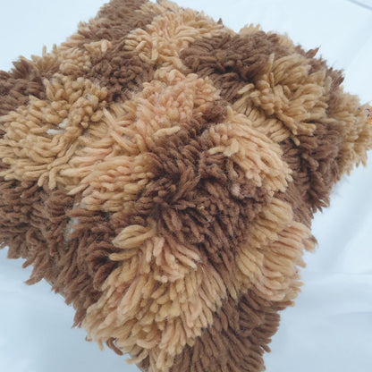 Shaggy Wool Cushion Cover Checkered - Brown Beni Mrirt Glow | 16x16 inches | 40x40 cm - OunizZ