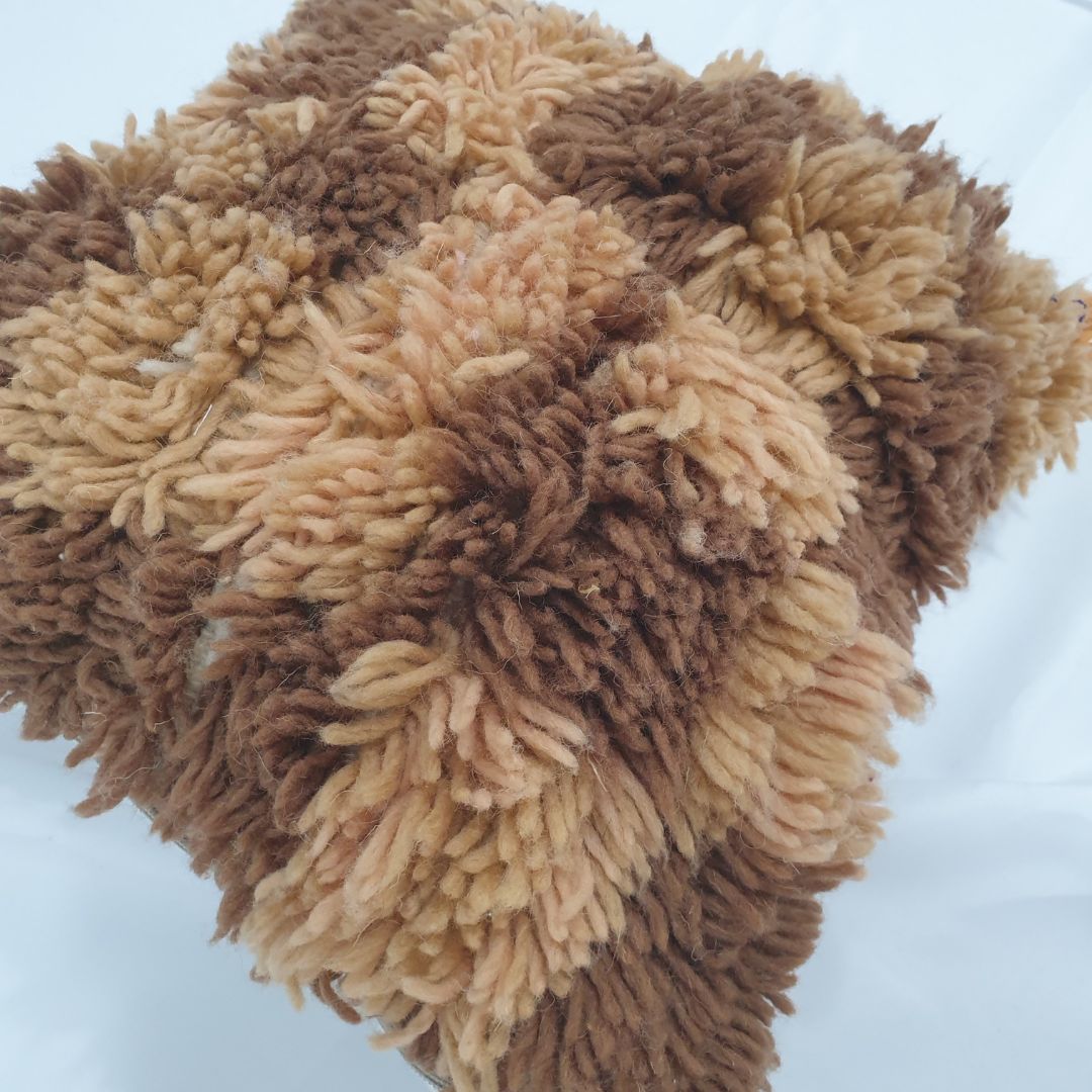 Shaggy Wool Cushion Cover Checkered - Brown Beni Mrirt Glow | 16x16 inches | 40x40 cm - OunizZ