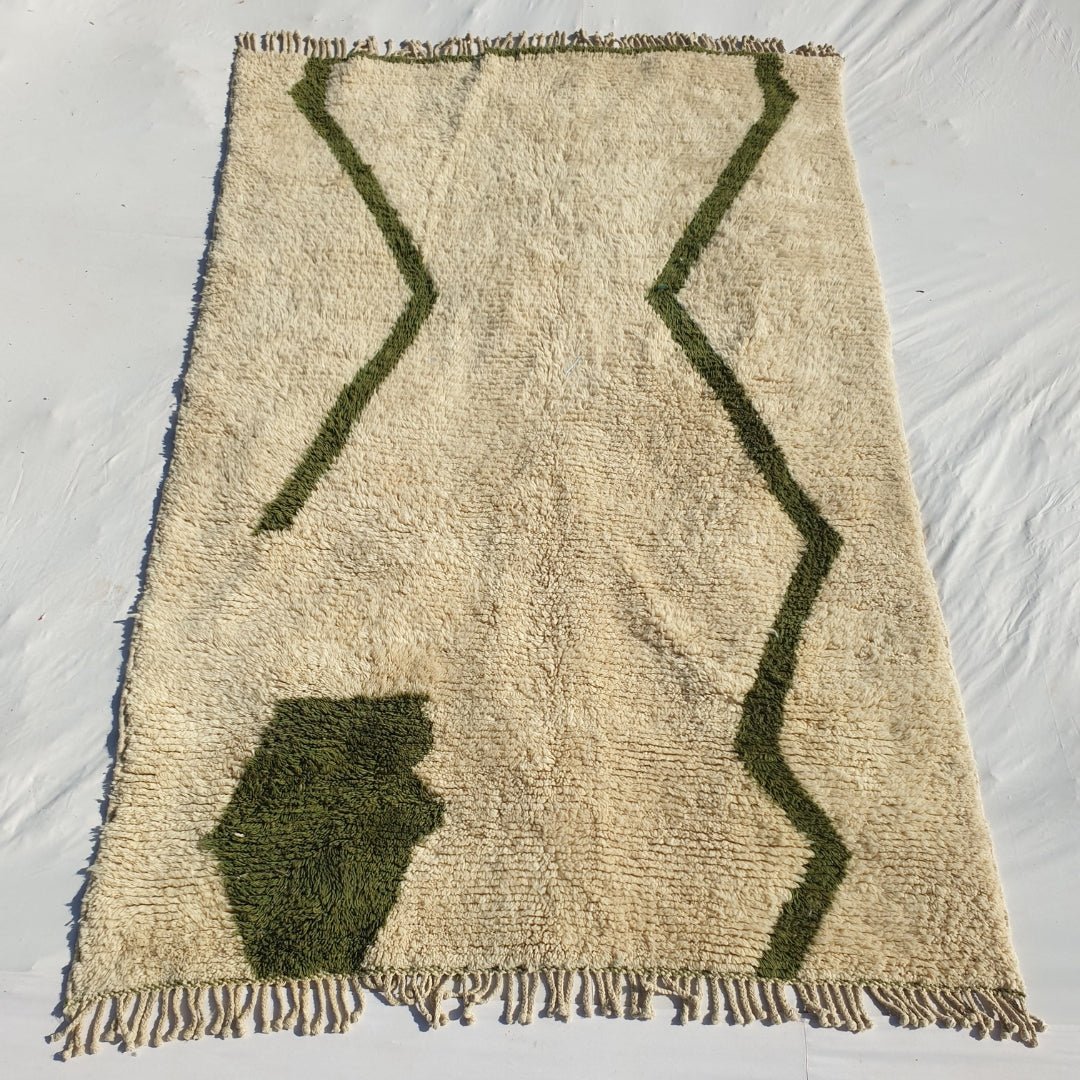 Sidivia | Cream Sage Green Moroccan Rug 6x9 Beni Ourain Ultra Soft | Authentic Berber wool Beni Rug | 6'52x9'88 Ft | 199x301 cm - OunizZ