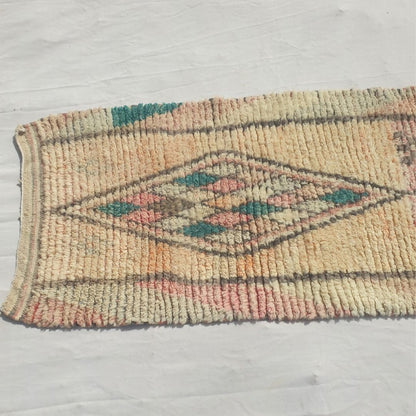 Skhala - Cream Moroccan Runner Rug with an Airy Pastel Diamond Lattice and Small Hand-Drawn Motifs - Handwoven Berber Carpet | 2'6"x9'10" Ft | 77x300 cm - OunizZ