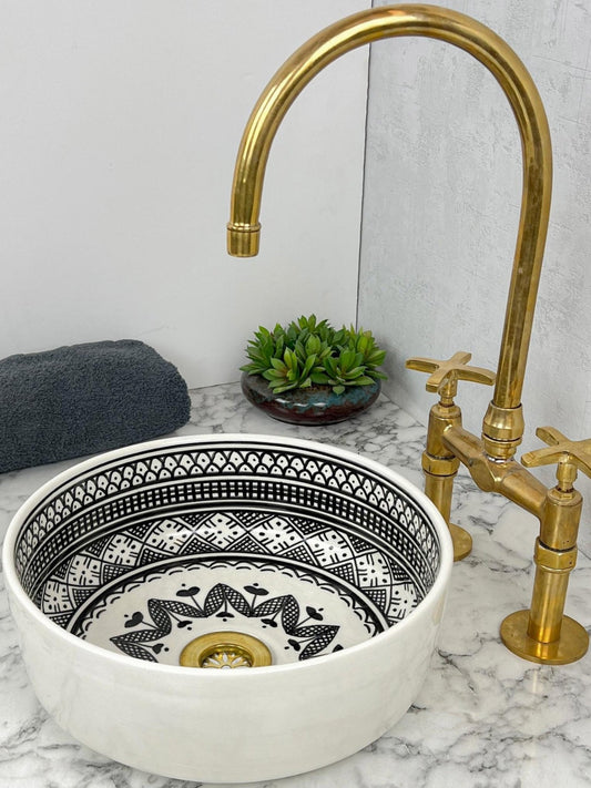 Smara - Handcrafted Round Black Bathroom Sink – Elegant, Customizable, and Lead - Free - (ETMMT) - OunizZ