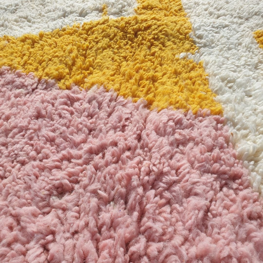 Stiba | Orange and Yellow Moroccan Rug 5x8 - Handcrafted Beni Ourain Wool | 5'05x8'07 ft | 154x246 cm - OunizZ