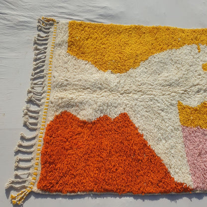Stiba | Orange and Yellow Moroccan Rug 5x8 - Handcrafted Beni Ourain Wool | 5'05x8'07 ft | 154x246 cm - OunizZ