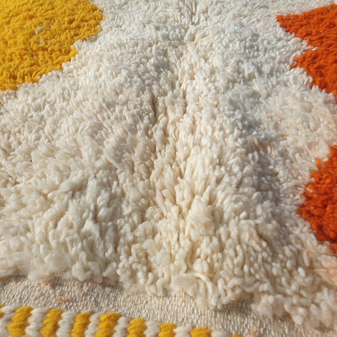 Stiba | Orange and Yellow Moroccan Rug 5x8 - Handcrafted Beni Ourain Wool | 5'05x8'07 ft | 154x246 cm - OunizZ