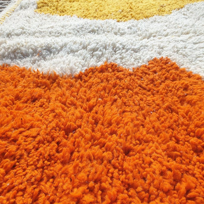 Stiba | Orange and Yellow Moroccan Rug 5x8 - Handcrafted Beni Ourain Wool | 5'05x8'07 ft | 154x246 cm - OunizZ