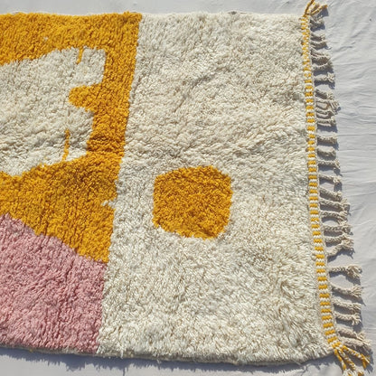 Stiba | Orange and Yellow Moroccan Rug 5x8 - Handcrafted Beni Ourain Wool | 5'05x8'07 ft | 154x246 cm - OunizZ