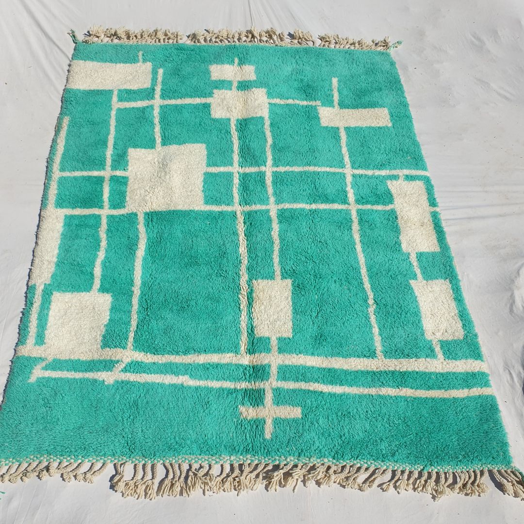 Tabia | Green Moroccan Rug 7x9 | Moroccan Beni Ourain Ultra Soft | 9'84x7'41 Ft | 300x226 cm - OunizZ