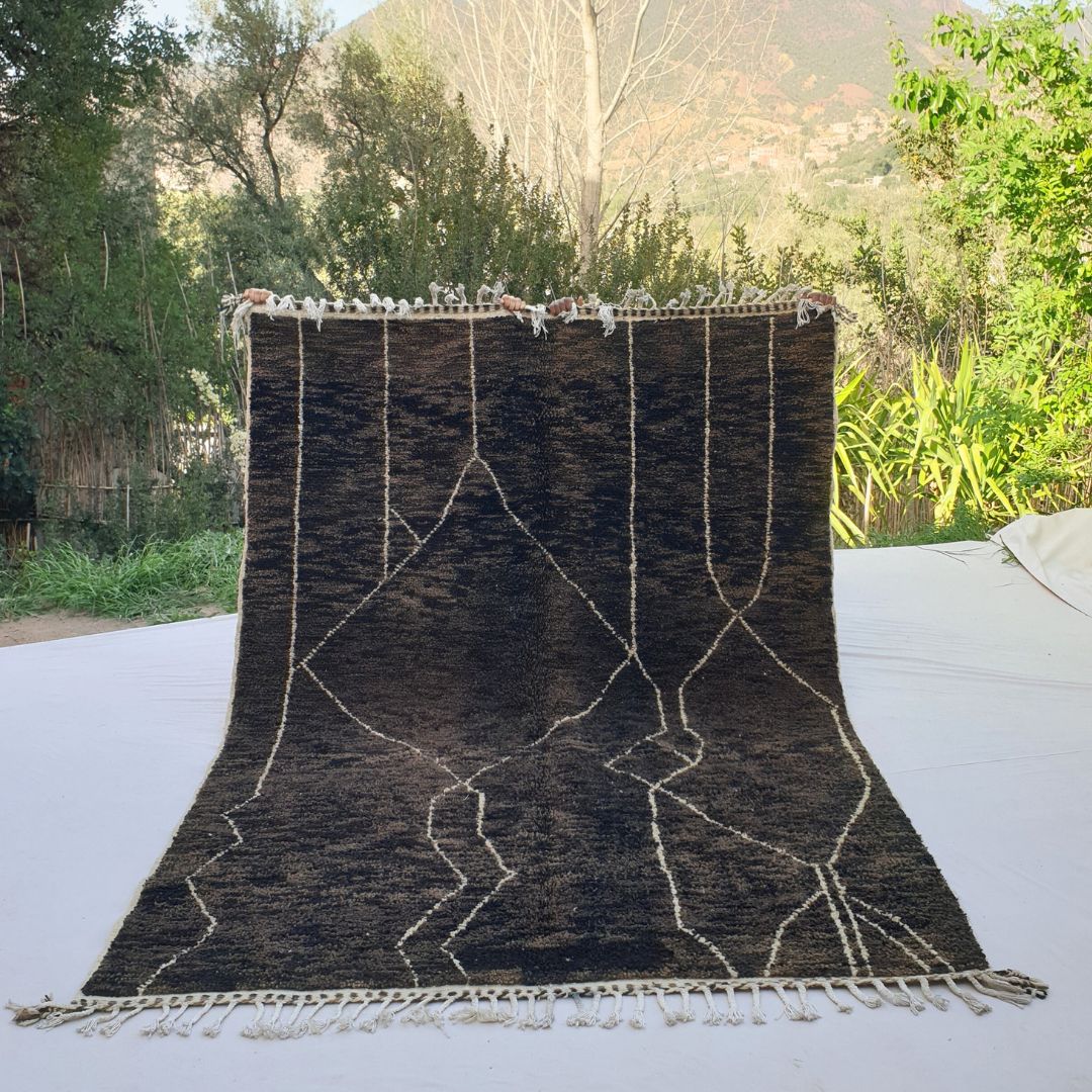 Takya | Brown Black Moroccan Rug 6x9 Authentic Beni Ourain | Handmade Berber Wool Carpet | 6'66x9'84 Ft | 203x300 cm - OunizZ