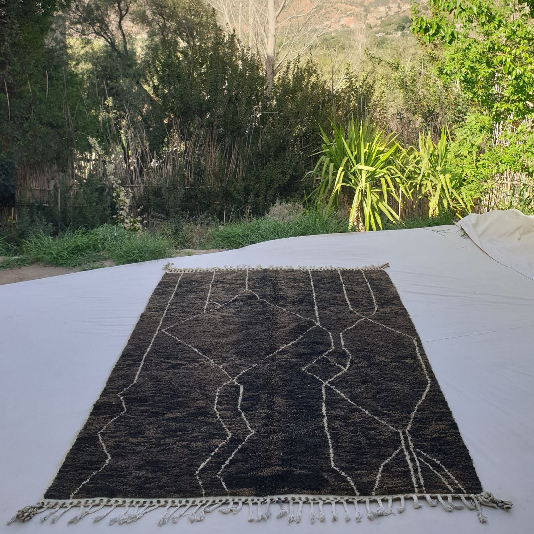 Takya | Brown Black Moroccan Rug 6x9 Authentic Beni Ourain | Handmade Berber Wool Carpet | 6'66x9'84 Ft | 203x300 cm - OunizZ