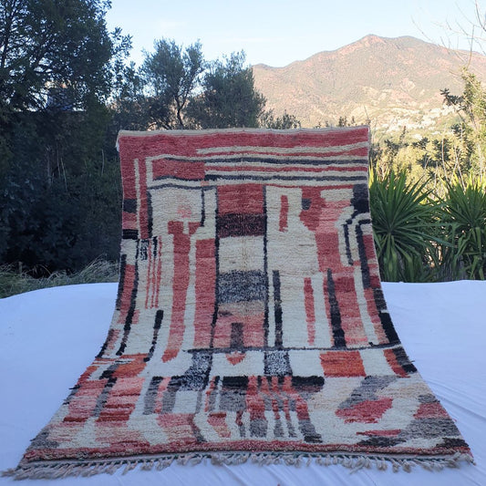 Talzena - Red & Beige 6x10 Berber Moroccan Rug | Authentic Boujad handmade Moroccan Carpet | 6'20x10'40 Ft | 189x317 cm - OunizZ