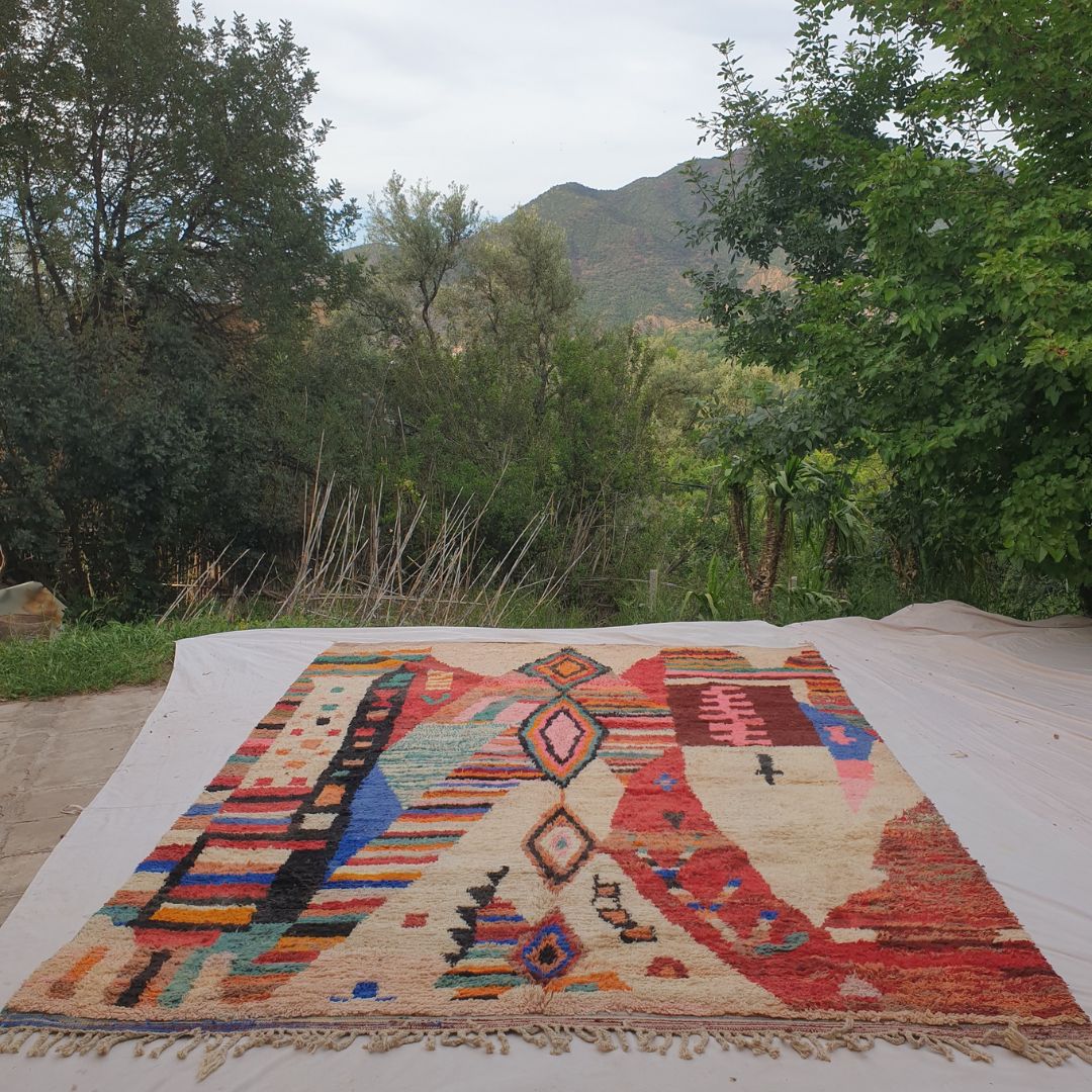 Tbila - 9x12 Moroccan Rug - Cream Multicolor Diamond Boujad Berber Handwoven Wool Carpet | 9'8"×12'8" Ft | 296×388 cm - OunizZ