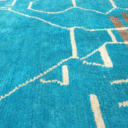 Teyuki - Oversized 10x10 Square Teal Beni Ourain Rug - Plush Geometric Berber Wool Shag Carpet | 10'6"x10'8" Ft | 321x325 cm - OunizZ