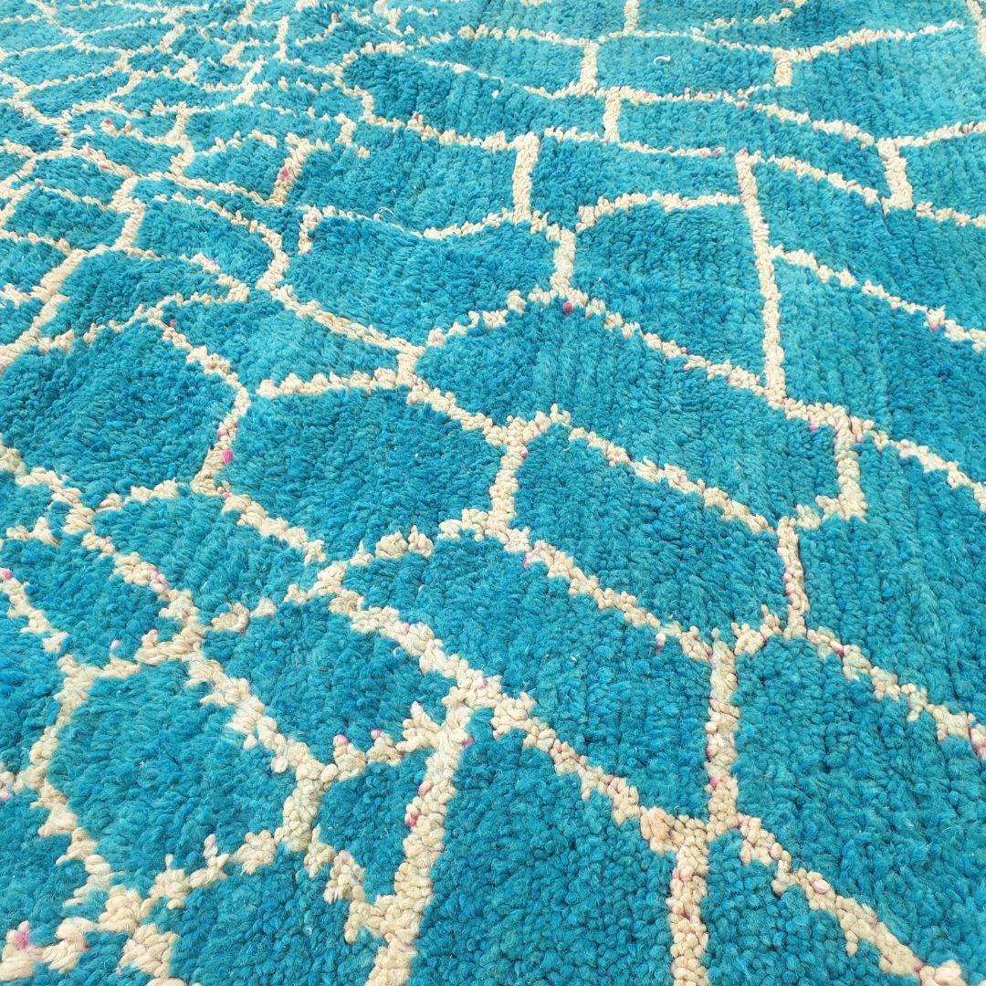 Teyuki - Oversized 10x10 Square Teal Beni Ourain Rug - Plush Geometric Berber Wool Shag Carpet | 10'6"x10'8" Ft | 321x325 cm - OunizZ
