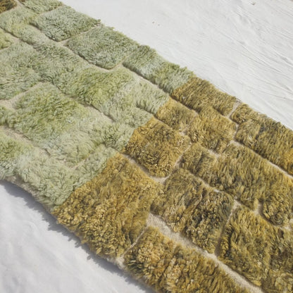 Tomania - Olive Green Beni Ourain Runner Rug with Brick Mosaic Pattern - Handwoven Berber Carpet | 2'9"x9' Ft | 84x275 cm - OunizZ